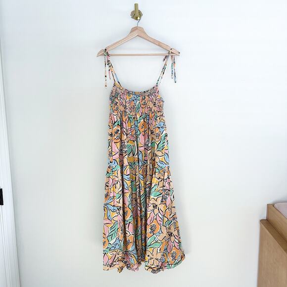 ASTR The Label Marlene Floral Print Smocked Sleeveless Maxi Dress Orange L - Picture 3 of 11